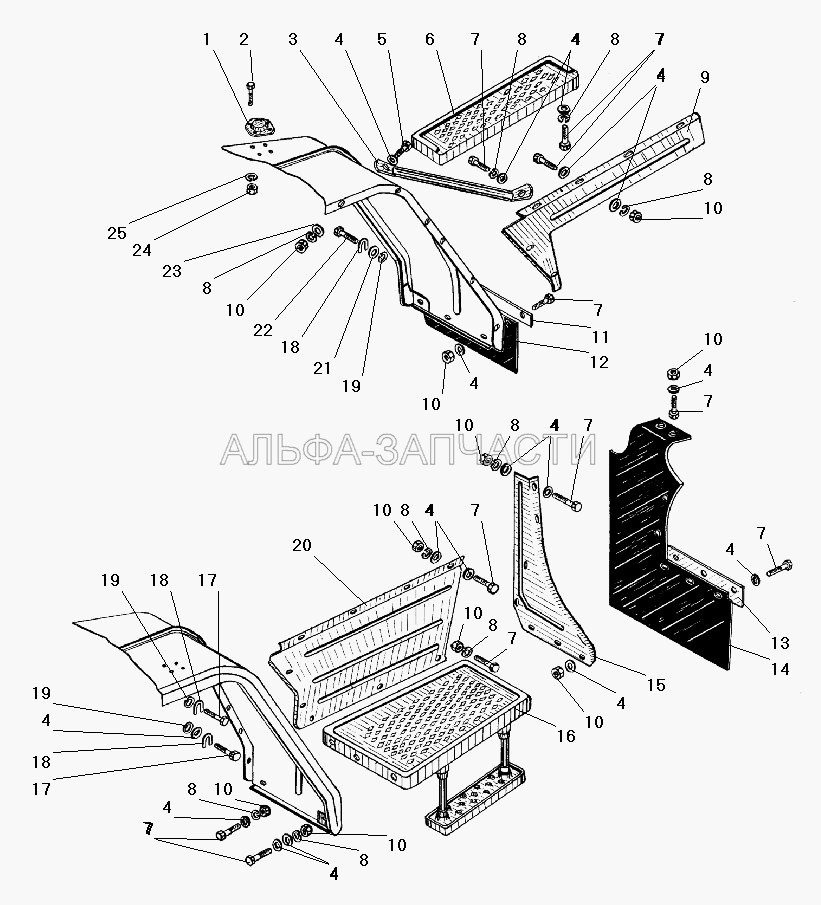 Установка правой и левой подножек (252038-П29 Шайба 8,5) 