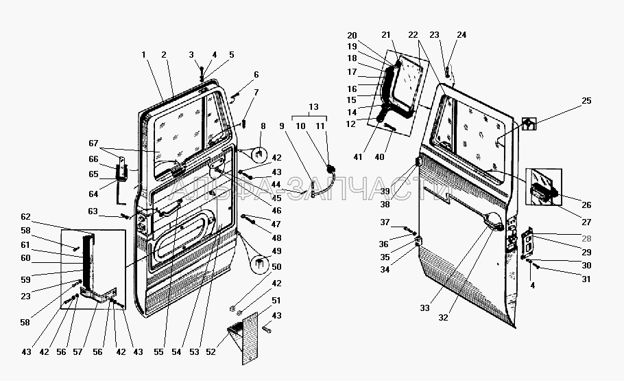 Двери кабины (377-6107025-01 Уплотнитель двери) 