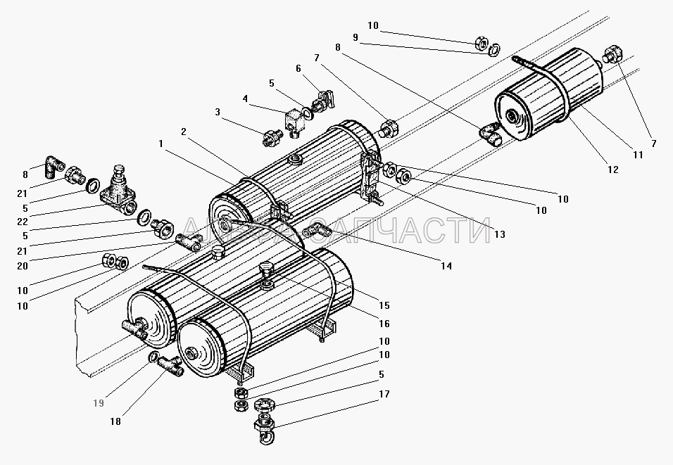 Установка воздушных баллонов без АБС. (375-3513015-10 Баллон воздушный в сборе) 