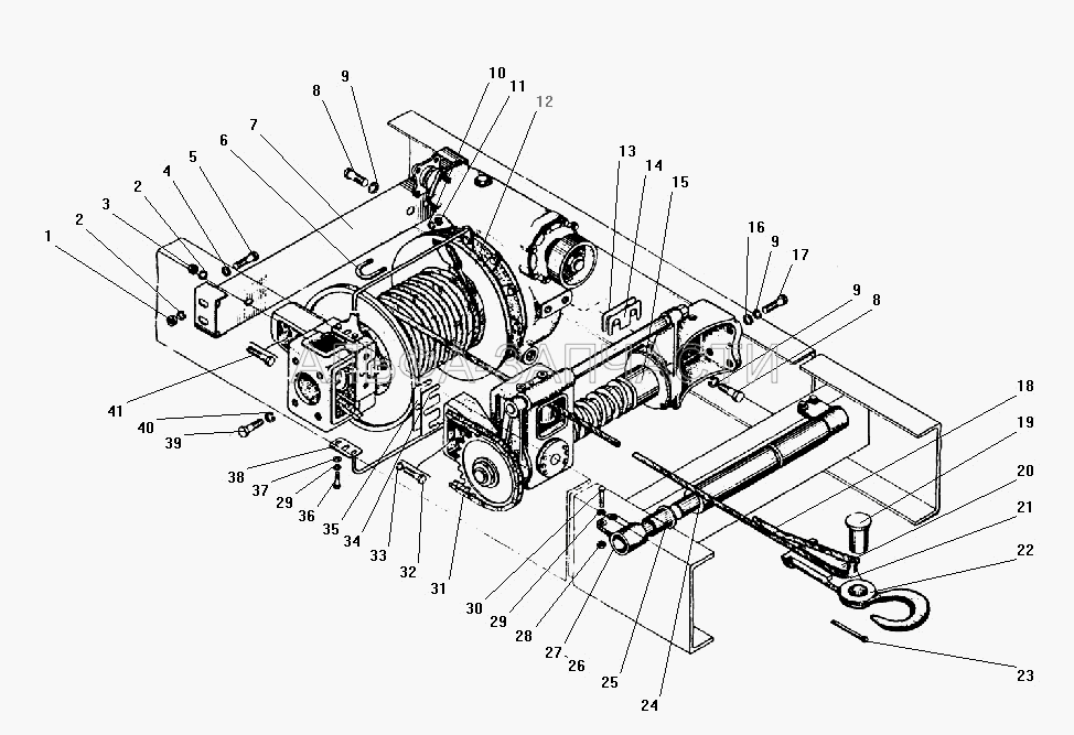 Лебедка с тросоукладчиком в сборе (201496-П29 Болт М10-6gх22) 