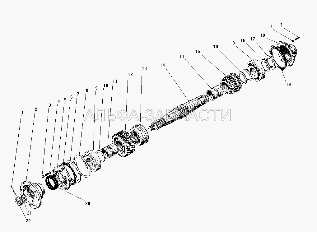 Первичный вал раздаточной коробки (4320-1802039 Каретка переключения передач) 