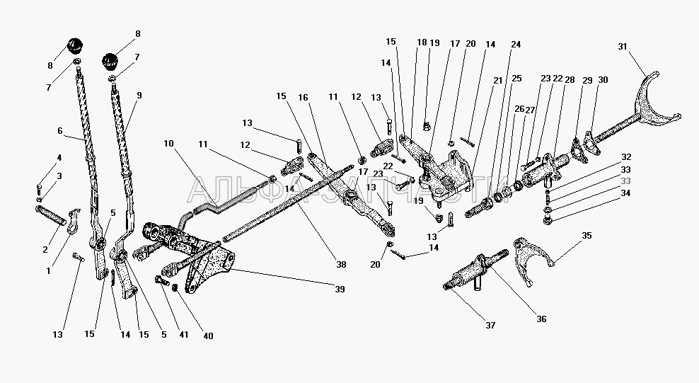 Управление и механизм переключения раздаточной коробки (4320-1804087 Поводок со втулками в сборе) 