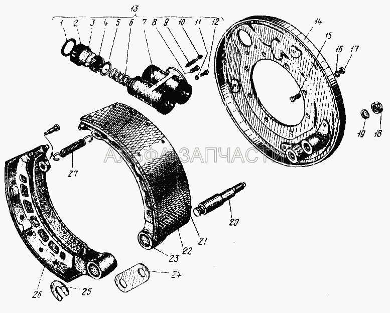 Тормоз рабочий (51-3501051 Манжета уплотнительная колесного цилиндра) 