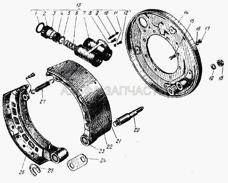 Тормоз рабочий (375-3501030-В Цилиндр колесный в сборе) 