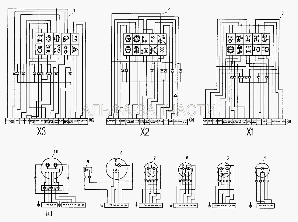 Схема электрическая панели приборов  