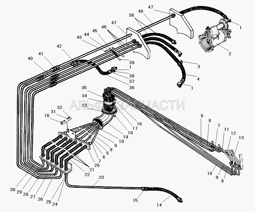 Установка пневмоуправления РК*1, КОМ*2, ДОМ*3, БМКД*4  