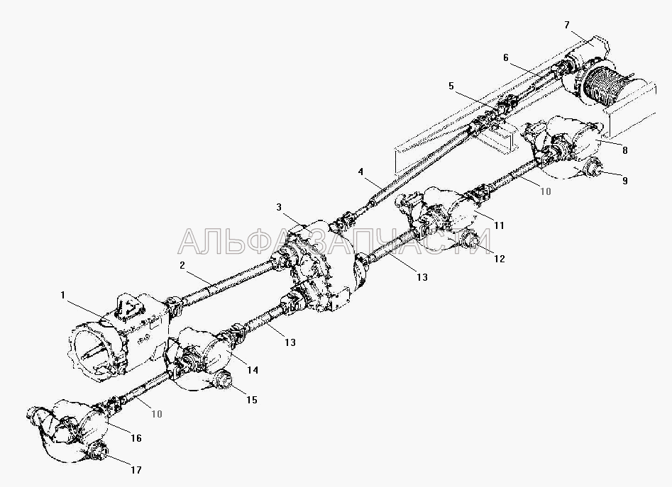 Карданная передача (4320-2502010-20 Редуктор среднего моста в сборе) 