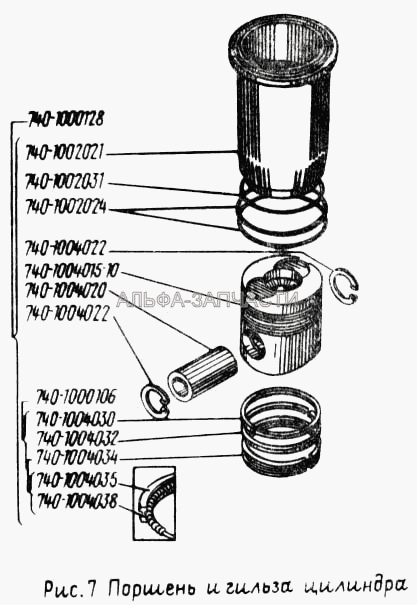 Поршень и гильза цилиндра (740-1004015-10 Поршень со вставкой) 