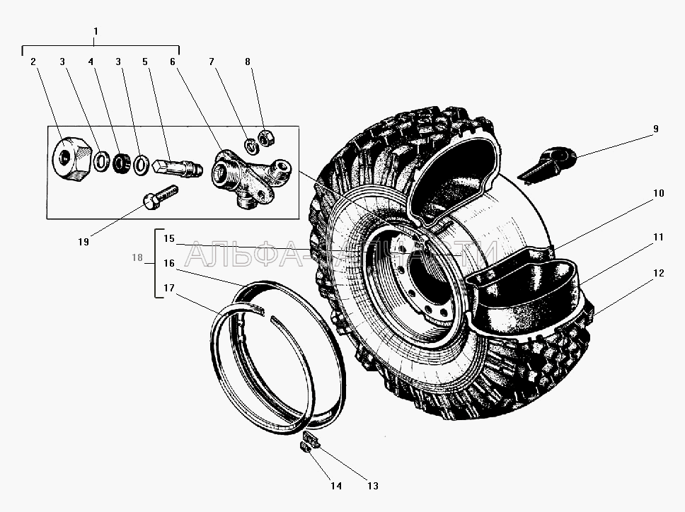 Колесо и шина (1200х500-508 Камера) 