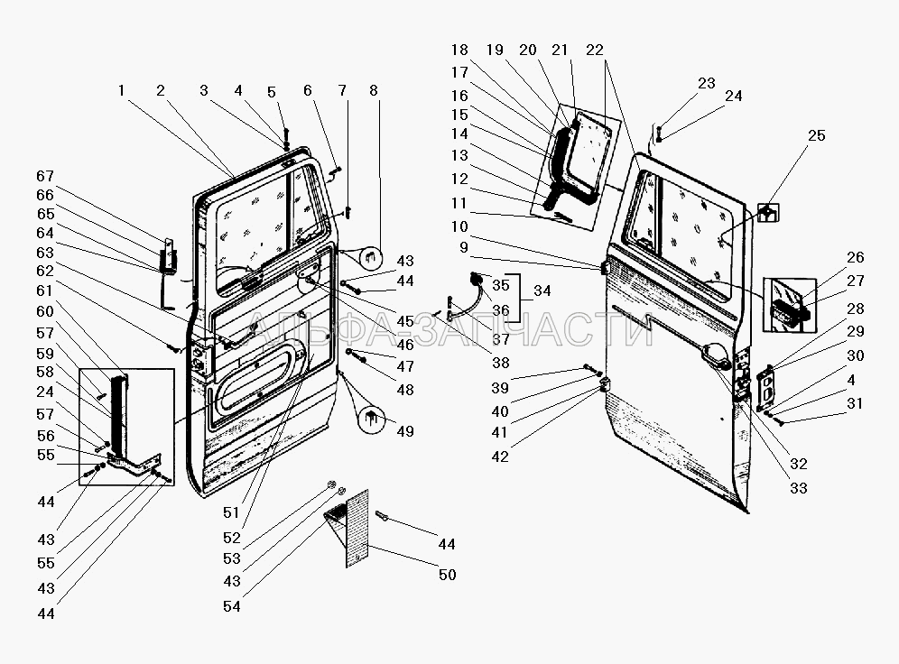 Двери кабины (377-6107025-01 Уплотнитель двери) 