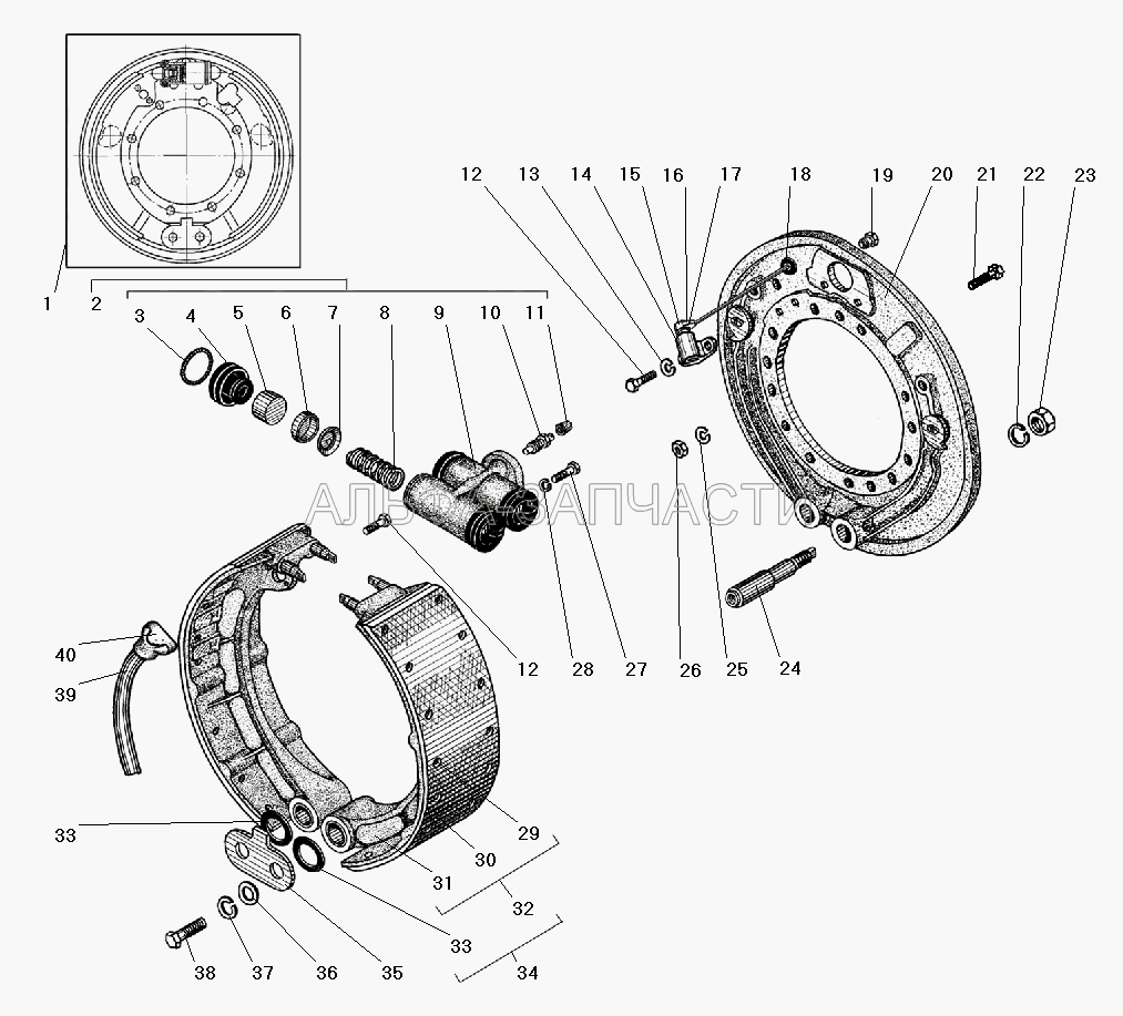 Рабочий тормоз (375-3501030-01 Цилиндр колесный в сборе) 