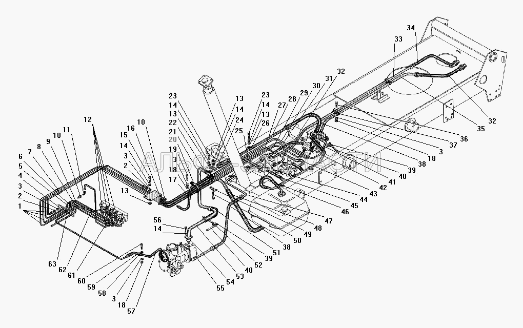 Трубопроводы и шланги самосвальной установки (201493-П29 Болт М10-6gх16) 