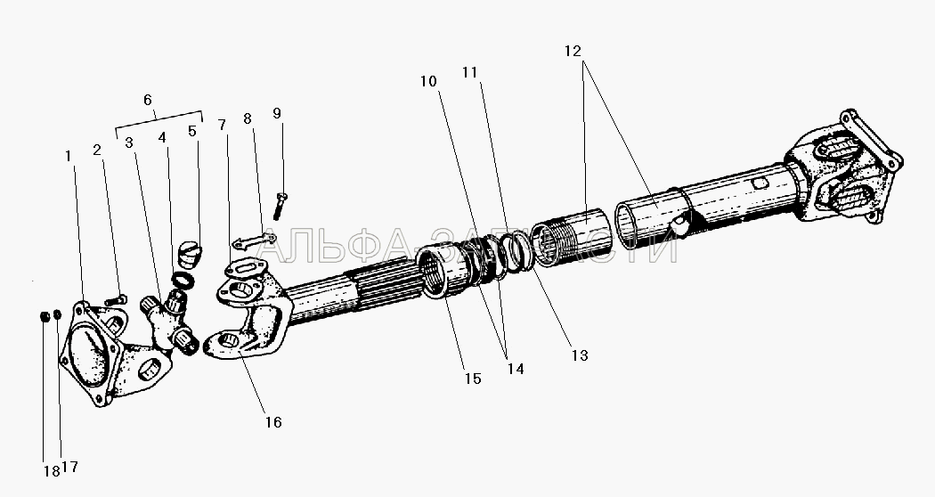 Карданный вал переднего моста (201454-П29 Болт М8-6gх16) 