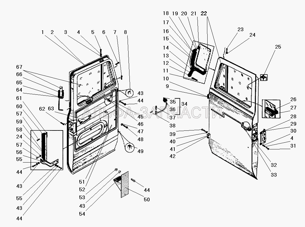 Двери кабины (377-6107025-01 Уплотнитель двери) 