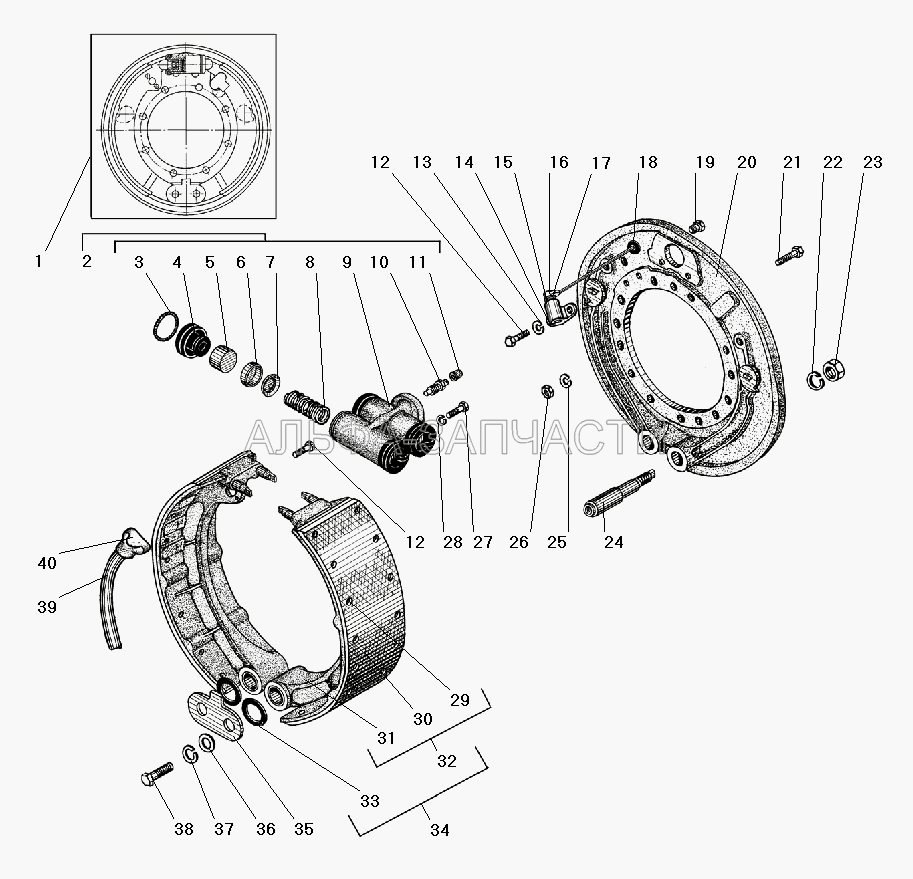 Рабочий тормоз (375-3501030-01 Цилиндр колесный в сборе) 