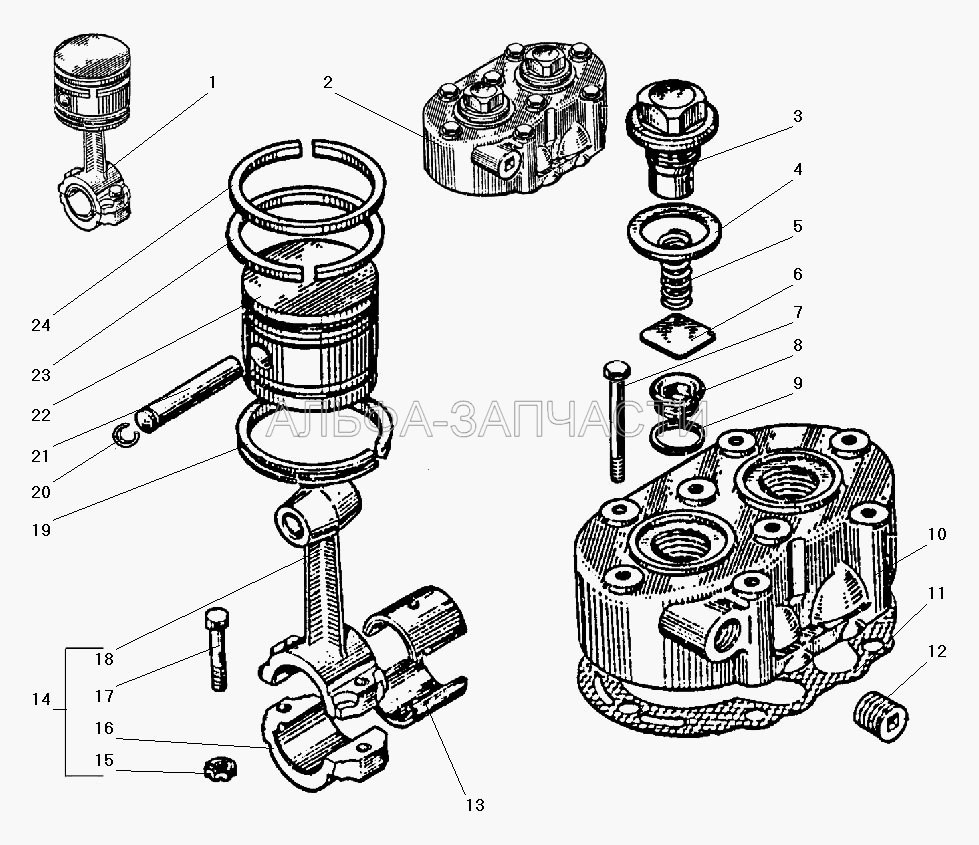 Головка и поршень компрессора (130-3509160-02 Поршень) 