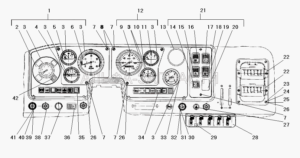 Панель приборов (П147-3709000-03.11 Переключатель отопителя кабины) 