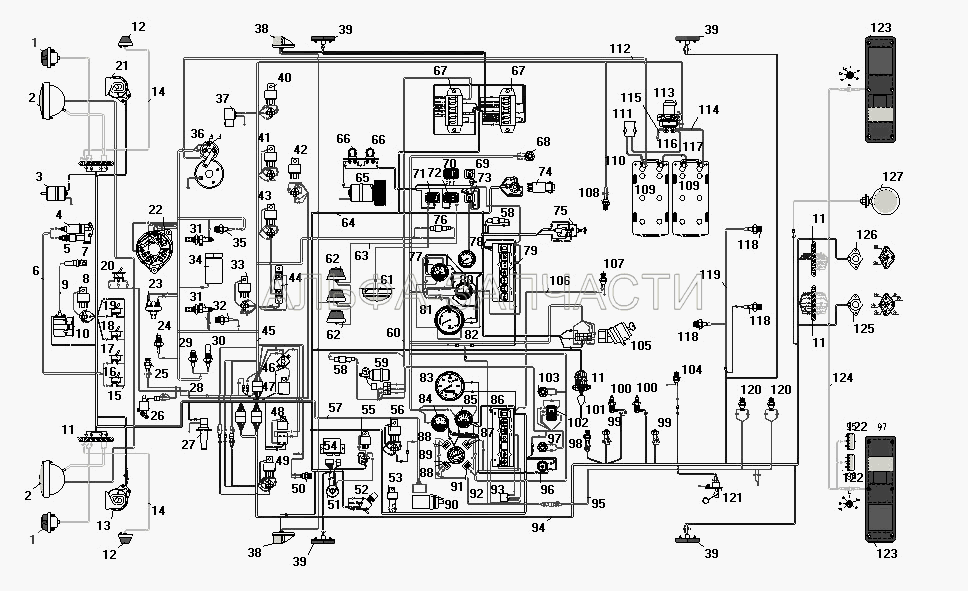 Схема электрооборудования (32.3710000 Выключатель световой аварийной сигнализации) 