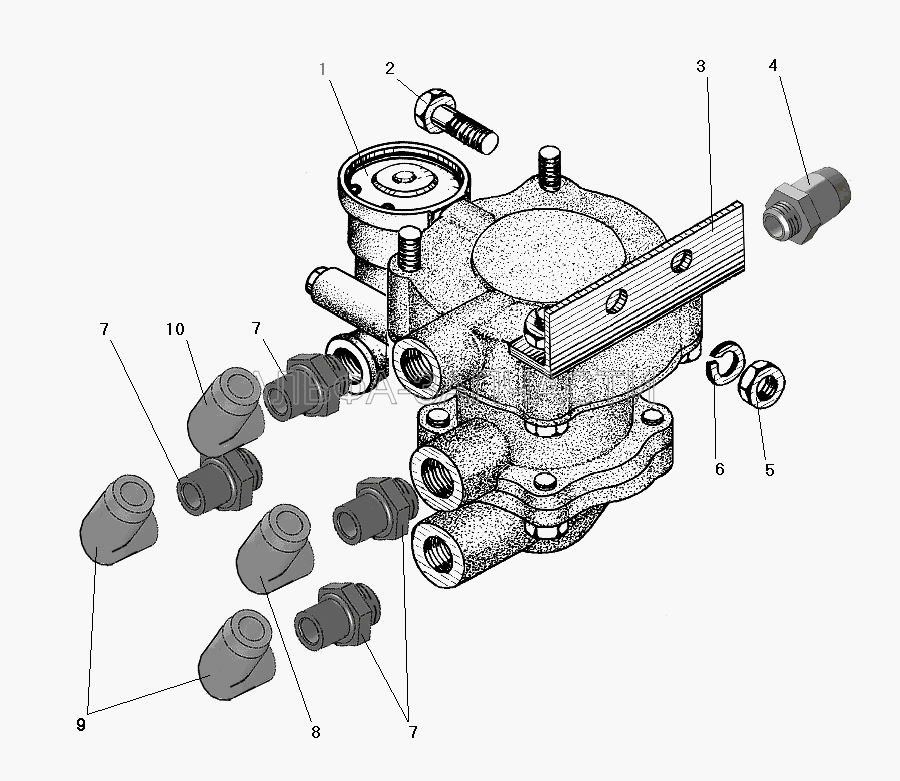 Установка клапана прицепа с защитным клапаном (250512-П29 Гайка М10) 