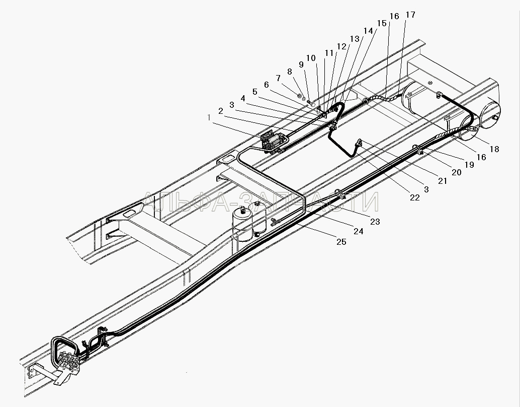 Установка пневмопривода стояночного тормоза (100-3518210-10 Клапан ускорительный) 