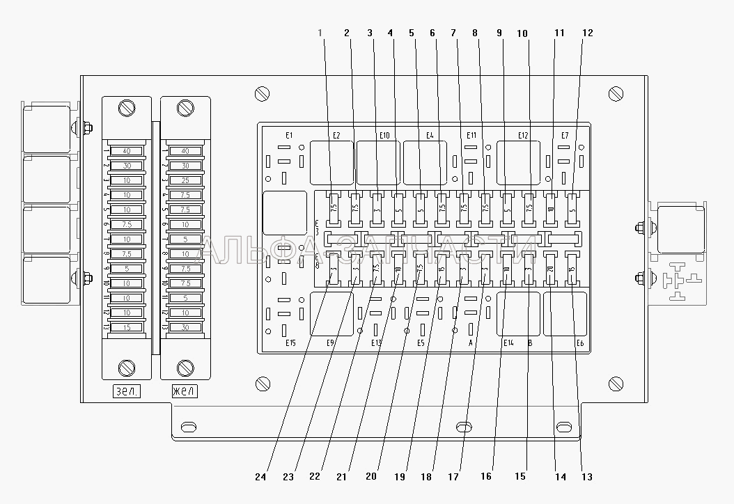 Предохранители на центральном распределительном устройстве (10А Звуковой сигнал) 