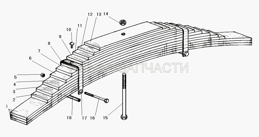 Задняя рессора (200384-П29 Болт М12-6gх130) 