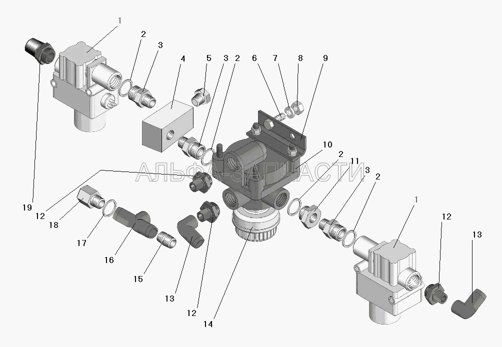 Установка клапана ускорительного с модуляторами (100-3518010-10 Клапан ускорительный) 