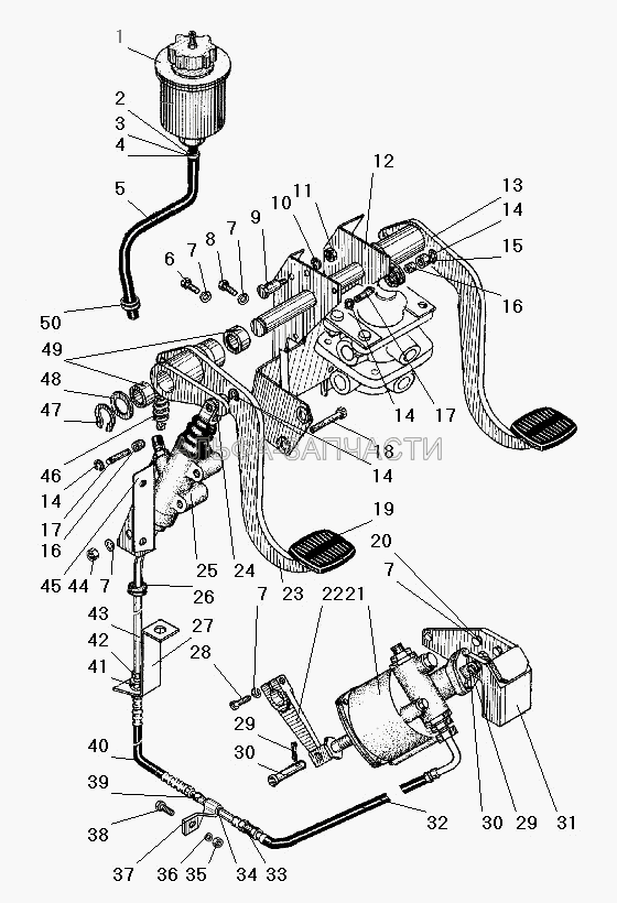 Привод педалей сцепления и тормоза (250512-П29 Гайка М10) 