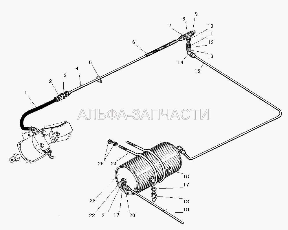 Установка пневмосистемы управления сцеплением  