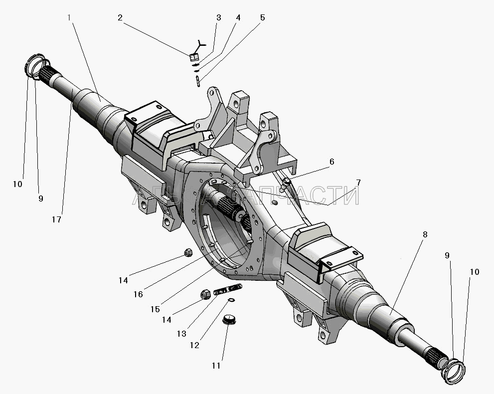 Картер среднего моста и полуоси  